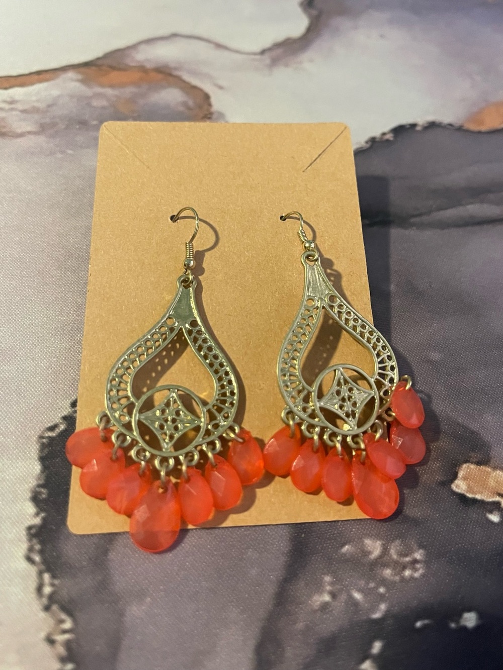 Express Gold-Tone Filigree Earrings with Coral Beads